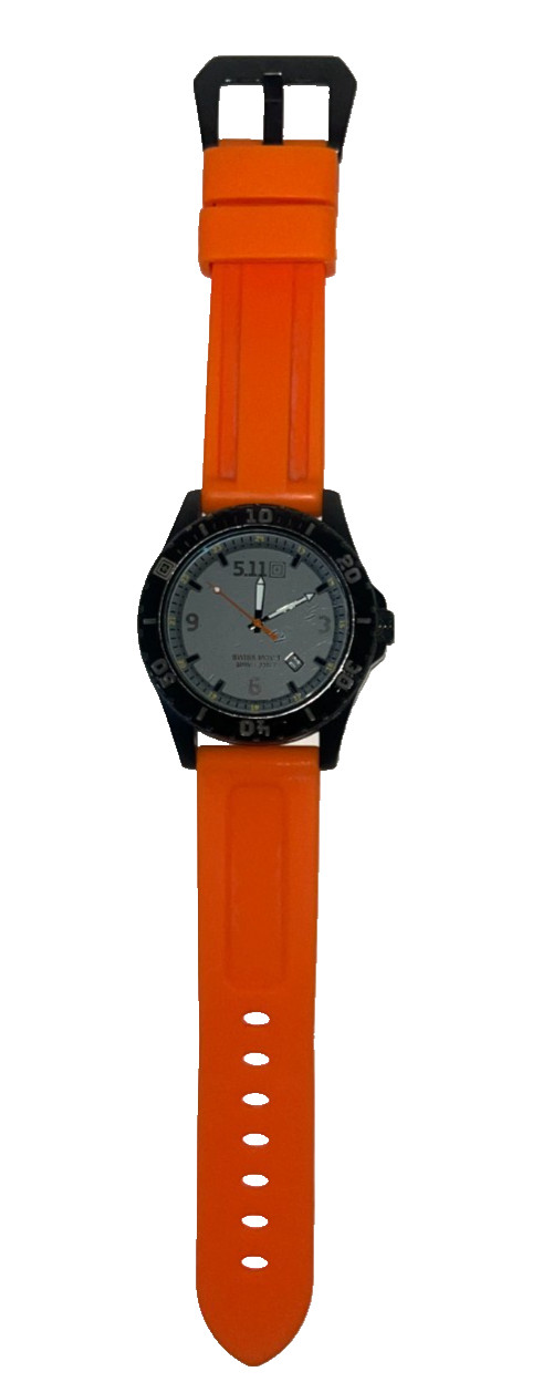 5.11 Analog Mens Sports Wristwatch Gray Dial Orange Band Stainless Steel 50133