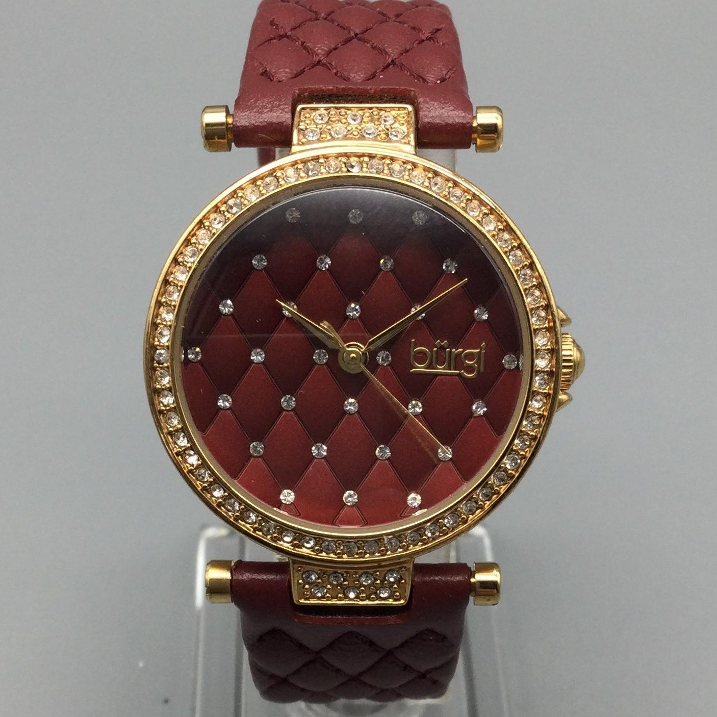 Burgi Womens Watch 32mm Red Dial Crystals Gold Tone BUR154BUR New Battery