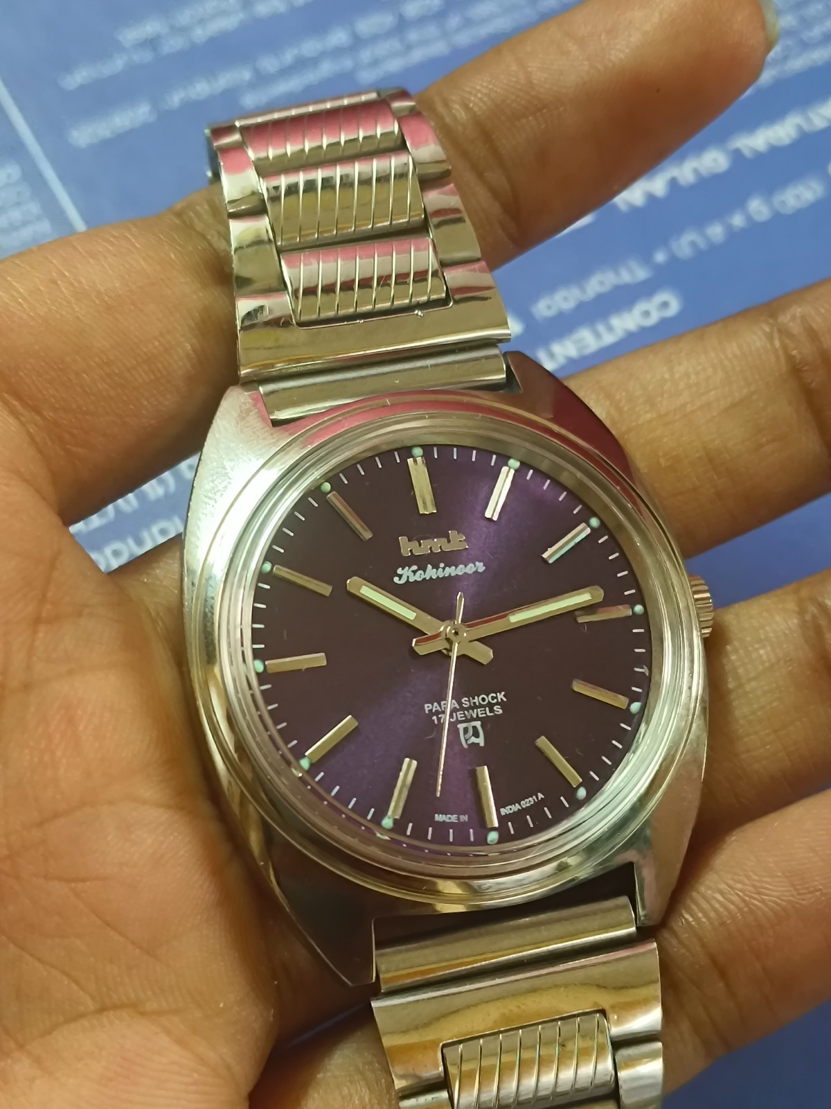 Vintage HMT Kohinoor Purple 17 Jewels Mechanical Hand Winding Men’s Wrist Watch