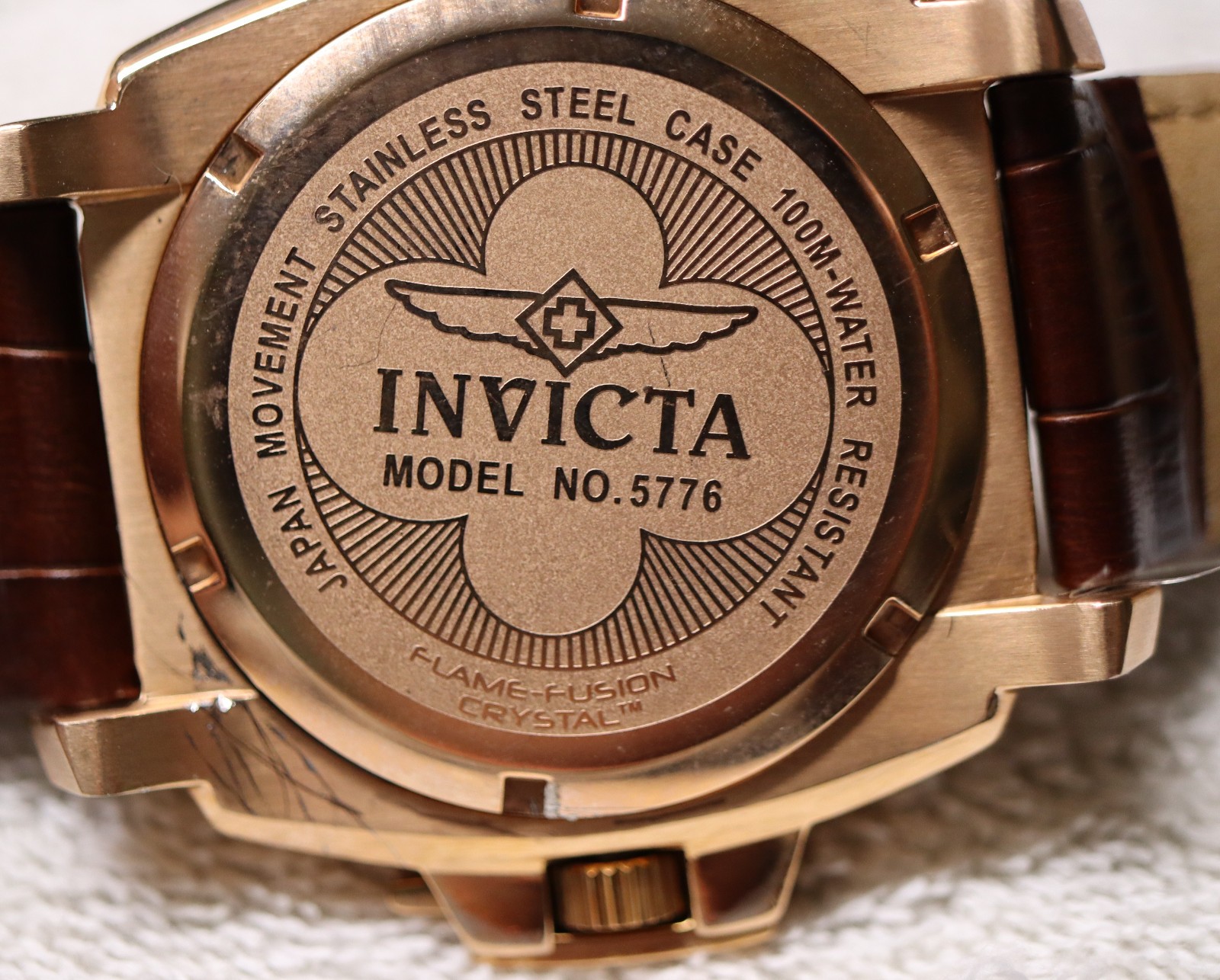 ROSE GOLD CASE INVICTA 5776 Blue Green Dial Brown leather Strap Men’s Watch