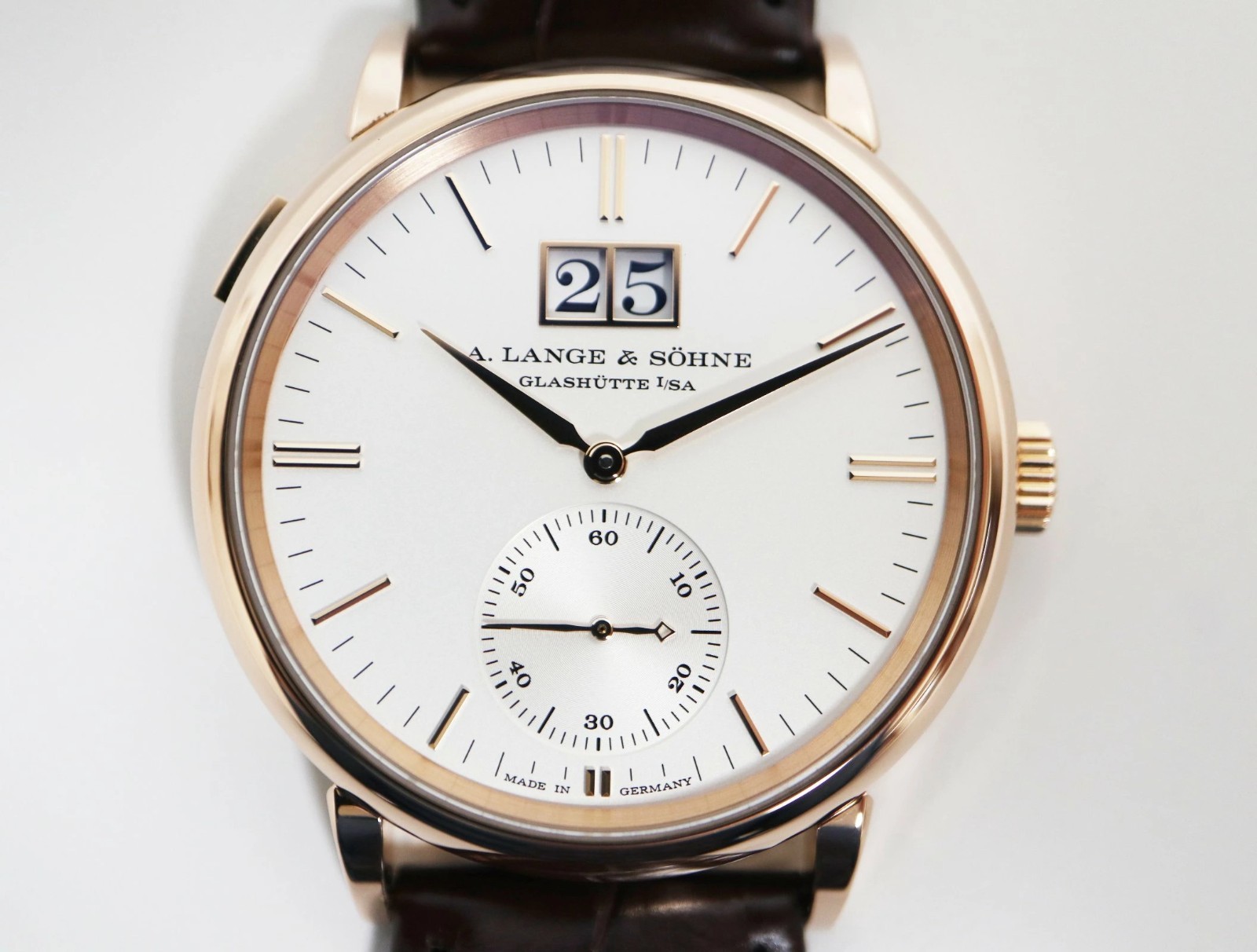 A. LANGE & SOHNE Saxonia Outsize Date 381.032 18k Pink Gold Silver Dial Auto