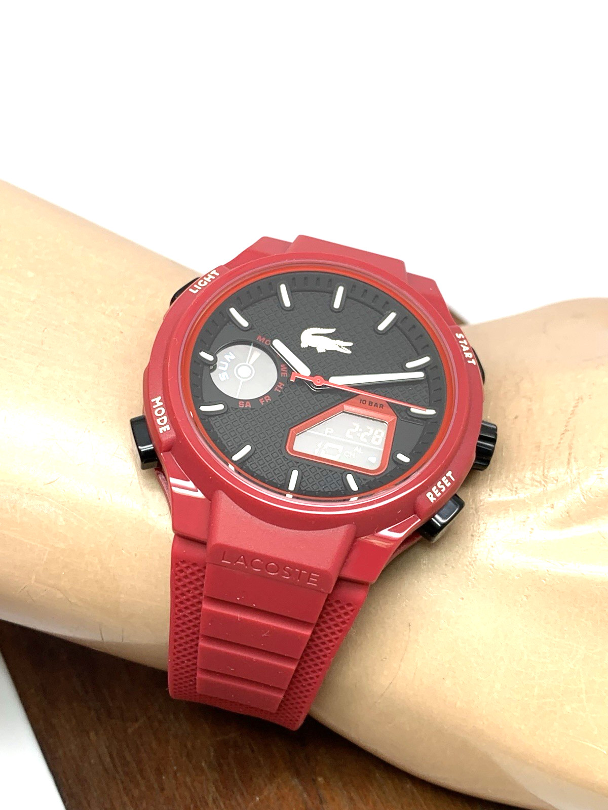 Lacoste Men’s Watch 2011368 Quartz Analog Digital LC33 Red Dial Rubber Band 45mm