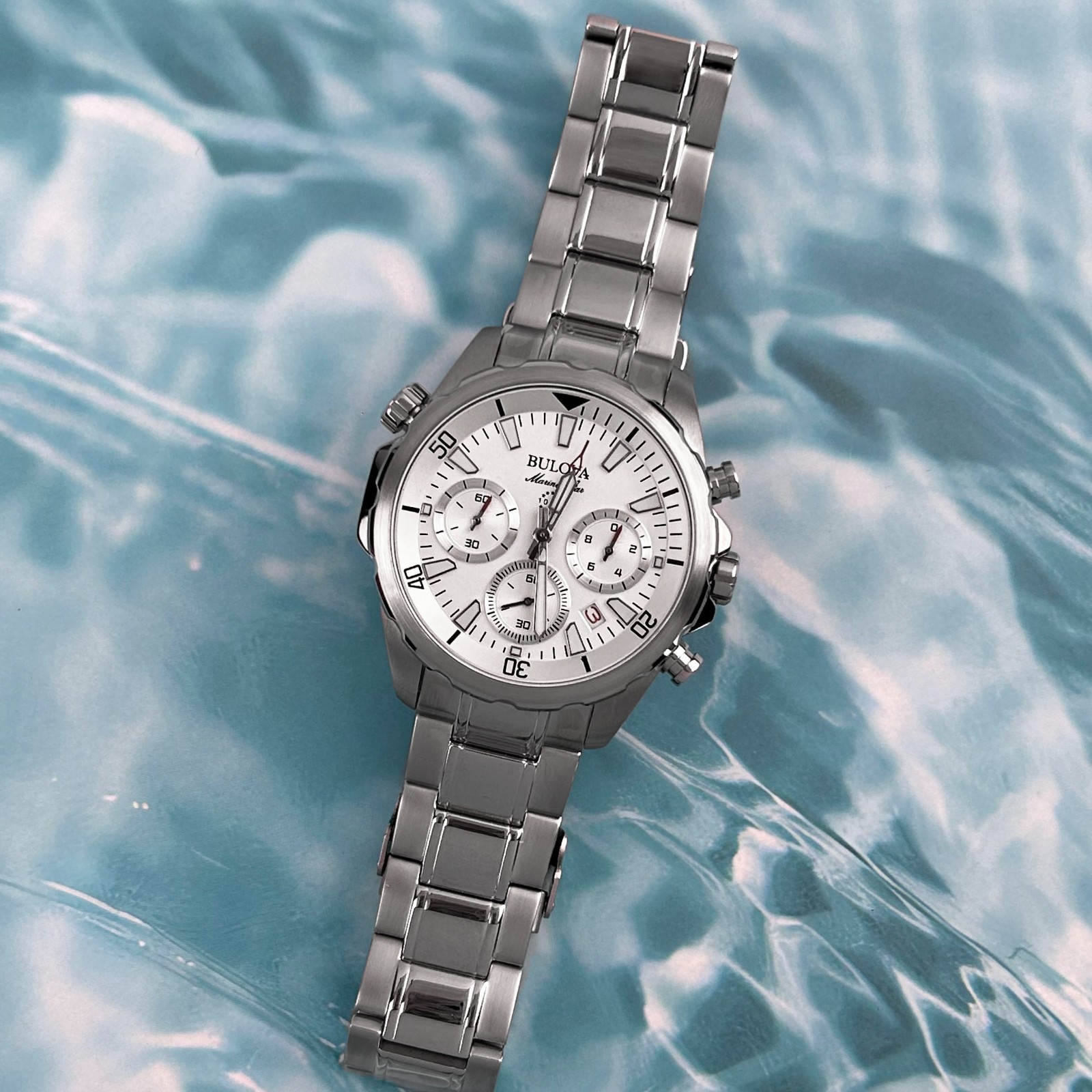 Bulova Marine Star 96B255 white Dial Chronograph Men’s Classic Quartz Watch 43M