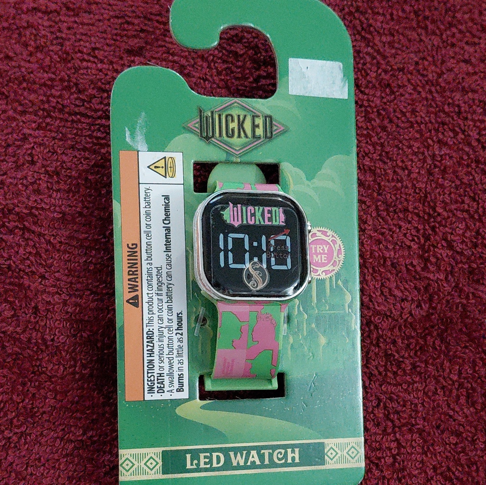 Wicked LED Watch Unisex Kids Quartz Digital LED Green/Pink Plastic Strap Box
