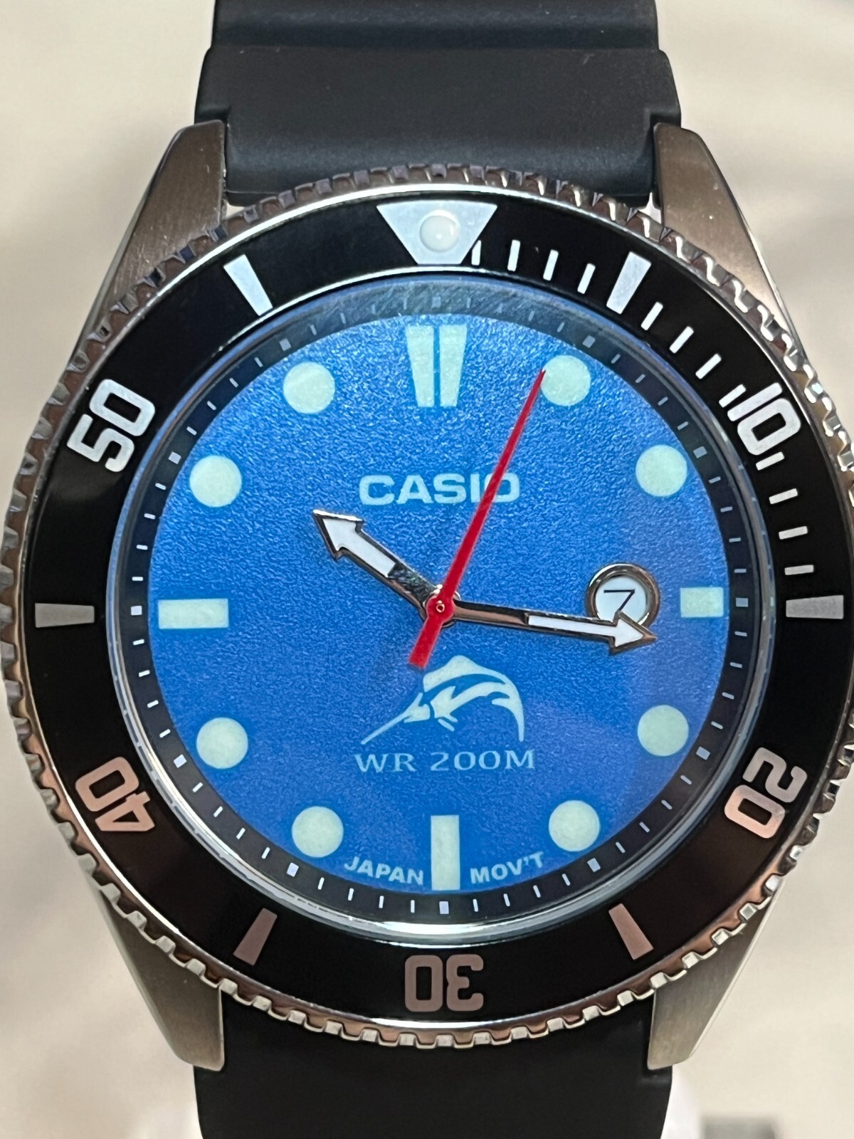 Watch Casio Duro MDV-106- MOD Blue Dial Luminous Green 200 Meter WR Date