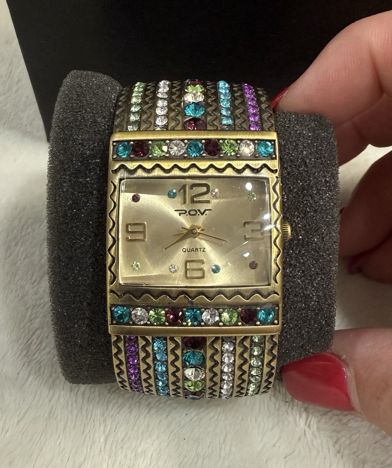 Heidi Daus Multi Color Swarovski Cuff Wristwatch Needs Battery W/PLASTIC! NIB