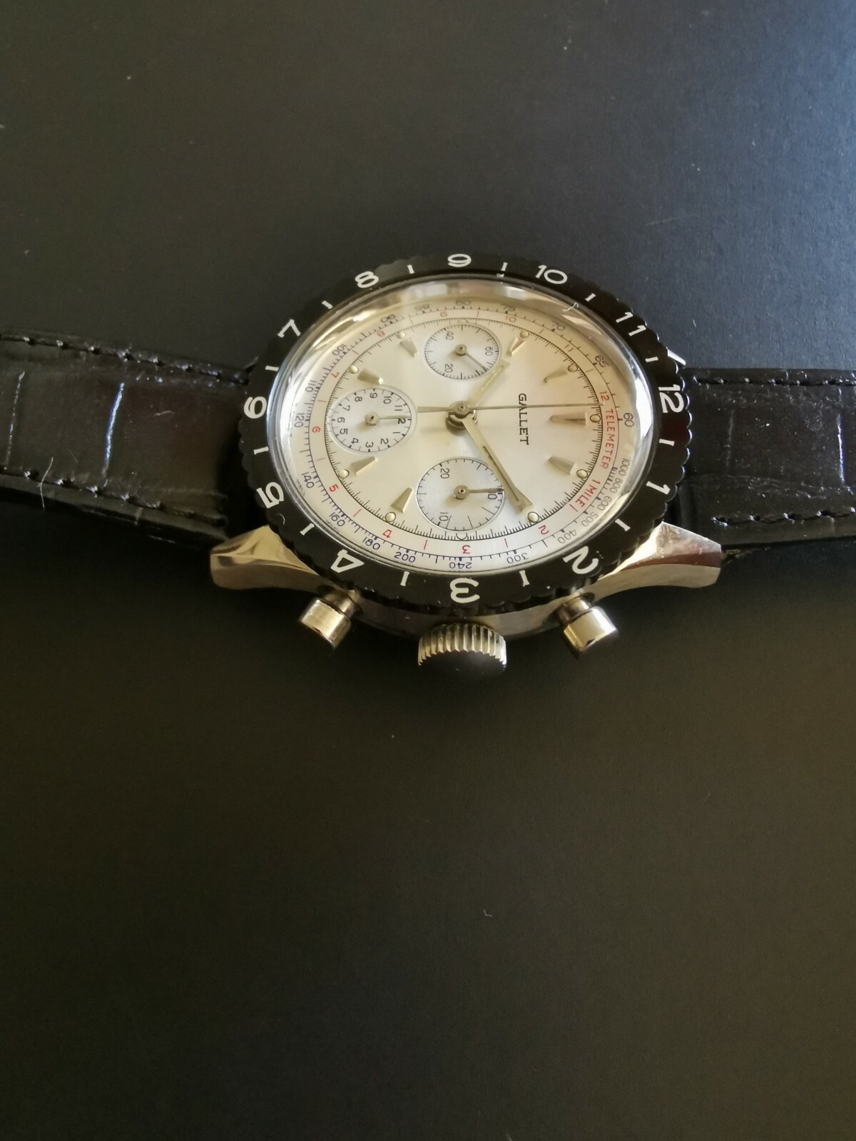 Vintage Gallet MultiChron Pilot Chronograph Stainless Steel Valjoux 72