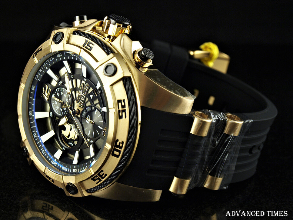 Invicta 54mm Marvel IRON MAN Speedway Viper Ltd. Ed. Chrono Black & Gold Watch