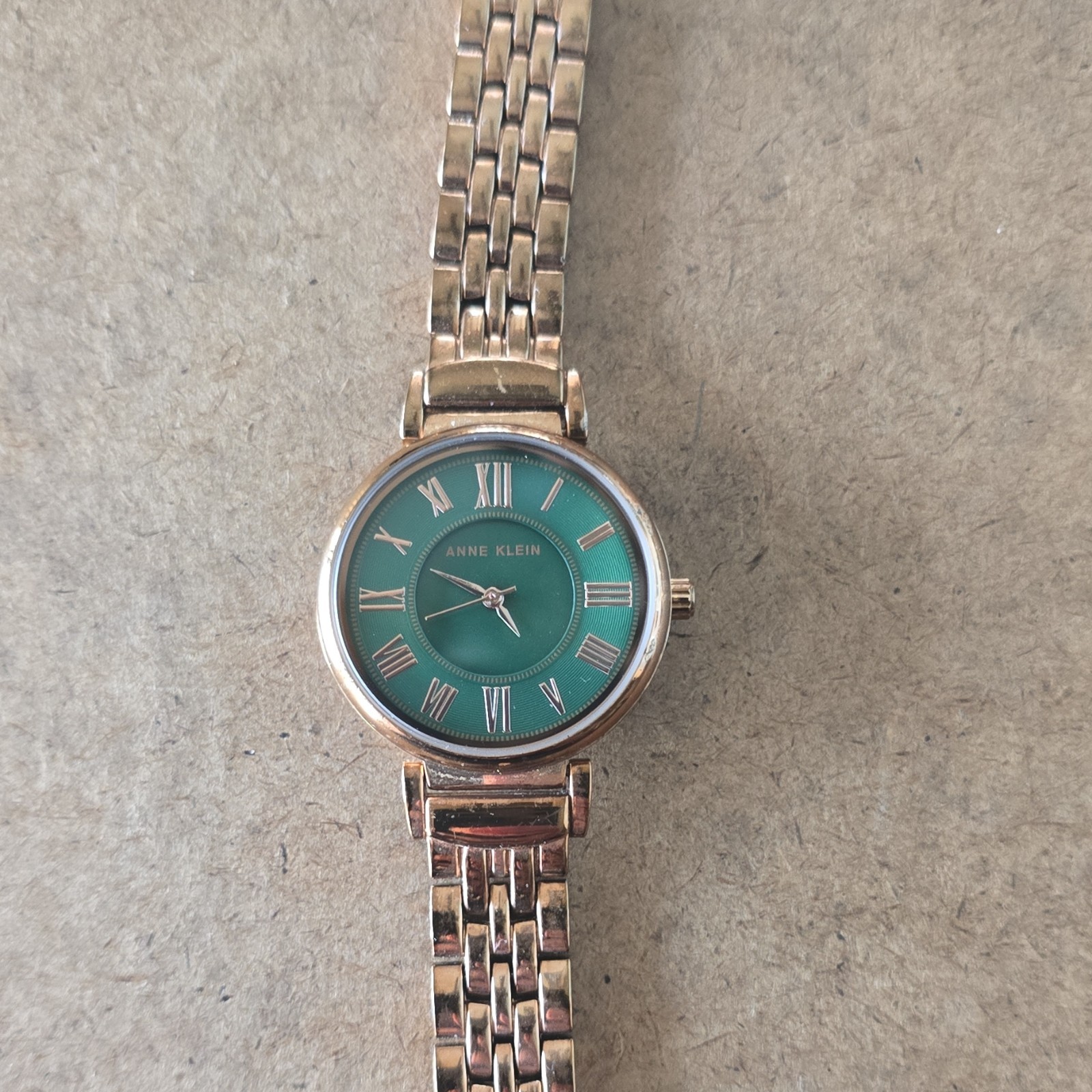 Anne Klein Women’s Quartz Water-Resistant Watch Gold Bracelet Green Roman Dial