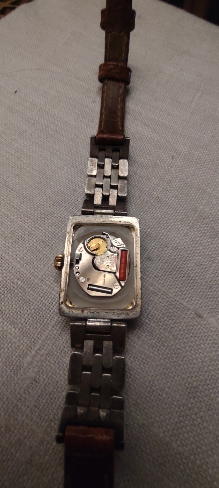 Anne Klein II 753 Thailand Movement Square Dial Metal And Brown Leather Band