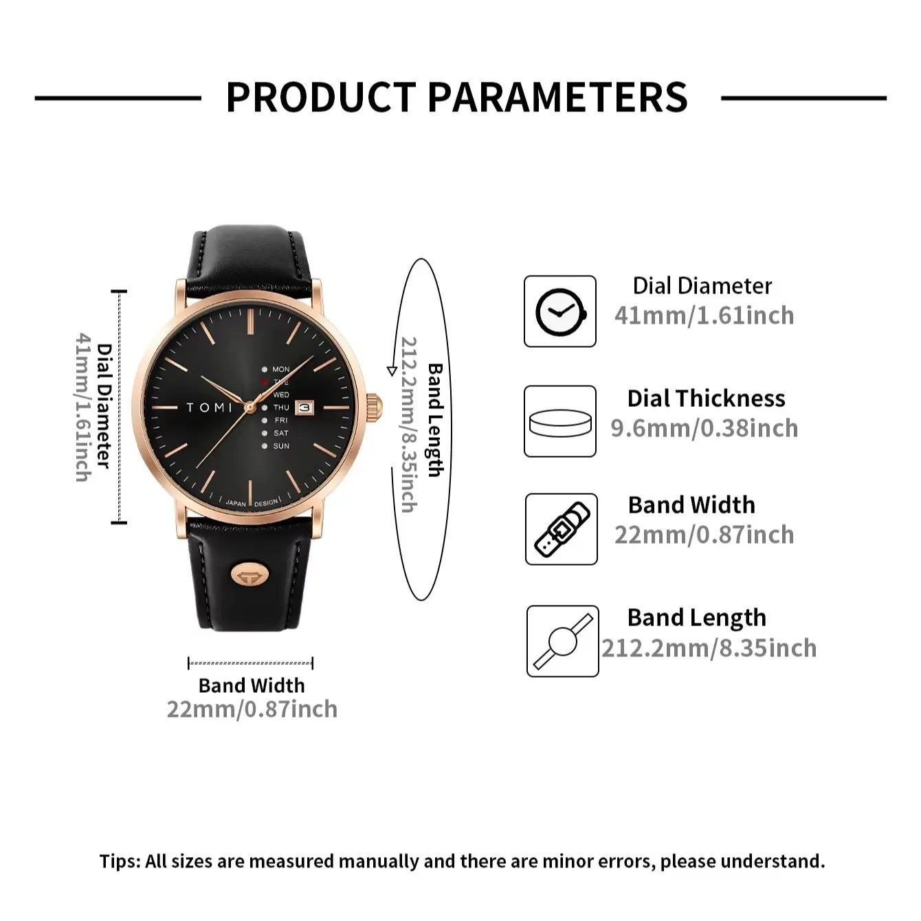 Men’s Quartz Analog Watch Day Date Leather Strap Business Dress Wristwatch