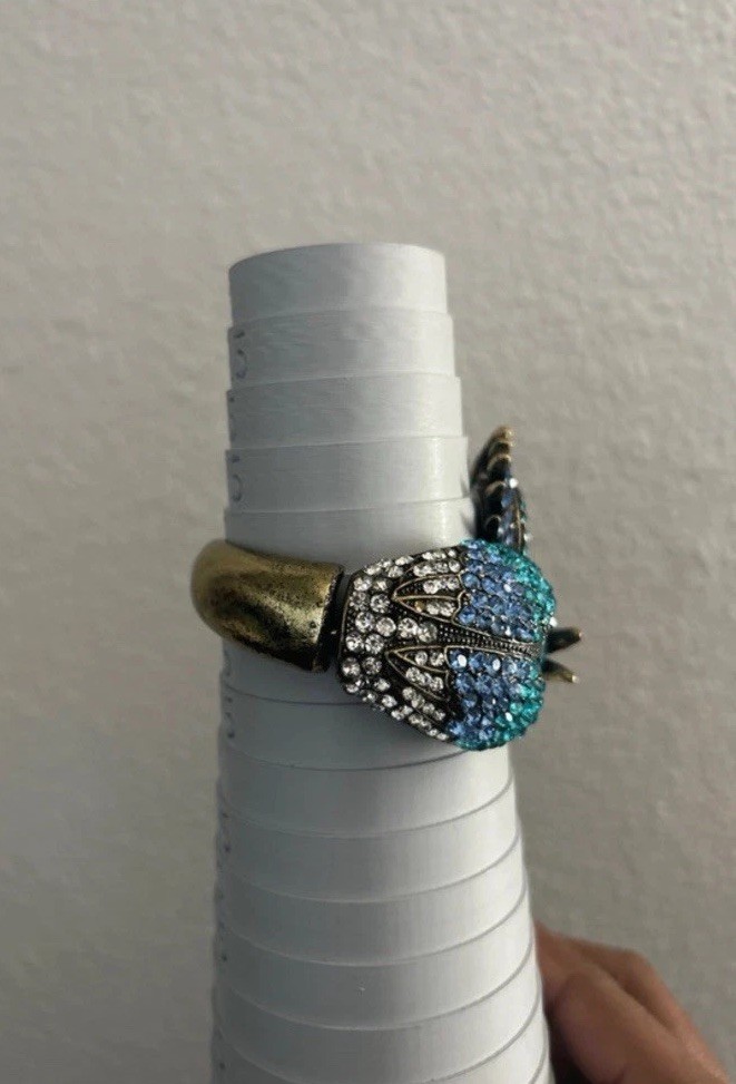 Peacock Bangle Cuff Quartz Watch Hinged Bracelet Black Onyx Eye Stones Bling