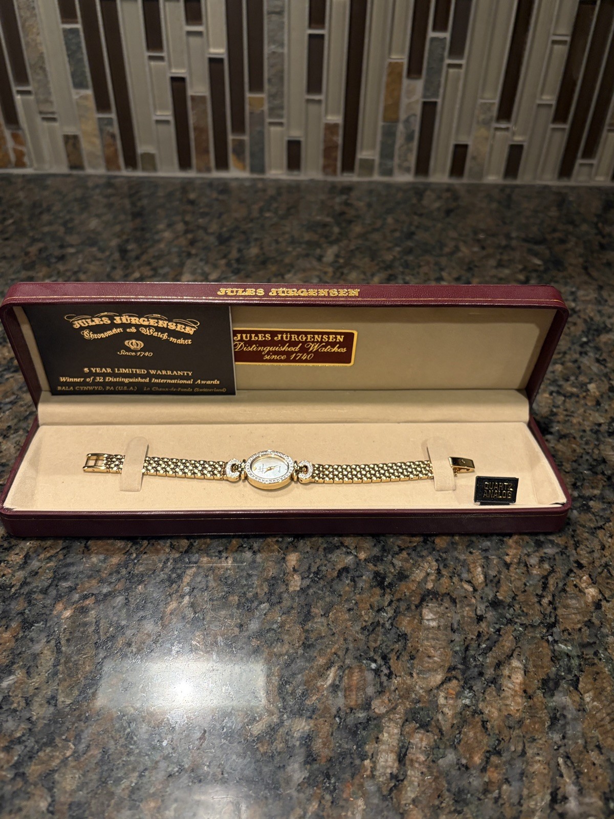 Jules Jurgensen mother of pearl women quartz watch with Austrian crystals