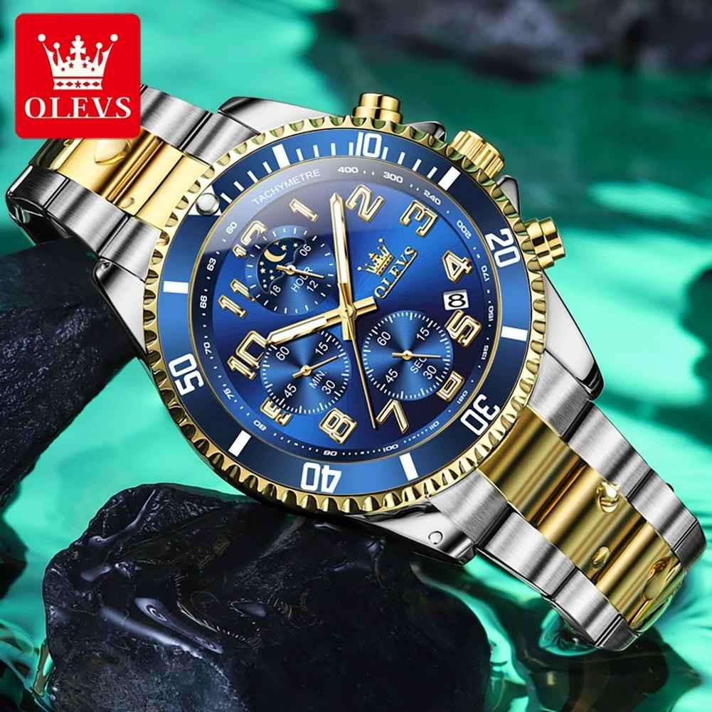 OLEVS 2926 Men’s Quartz Watch Moon Phase Chronograph Waterproof Business Watch