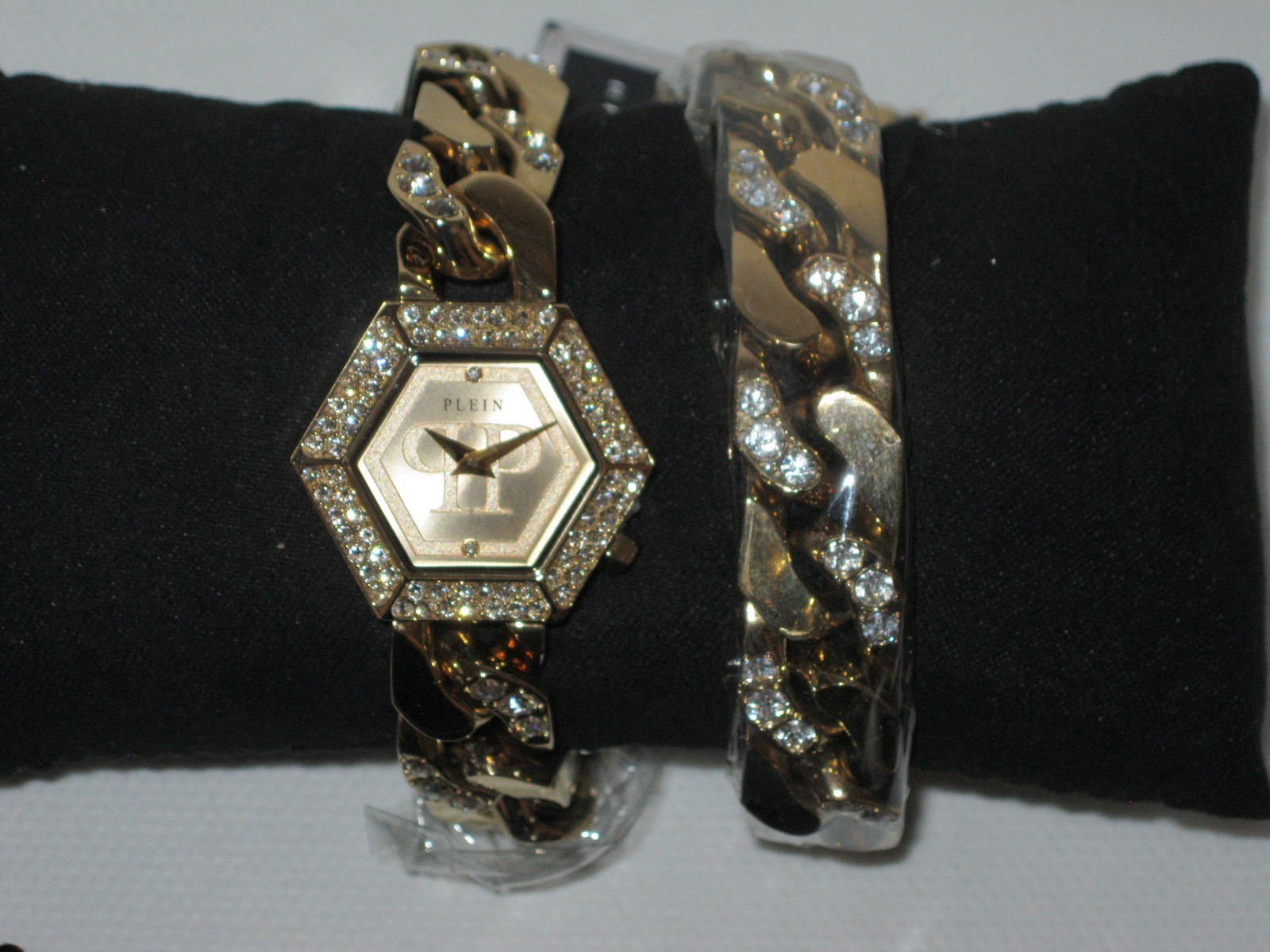 Philipp Plein The Hexagon Groumette Crystal Accent Yellow Gold Bracelet Watch