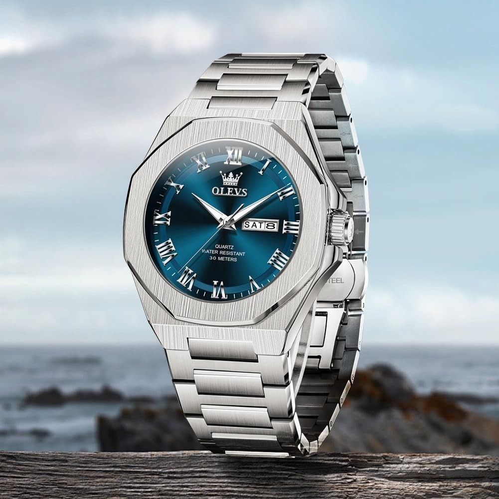 Luxury Men’s Analog Quartz Watch – Large Stainless Steel, Waterproof & Stylish