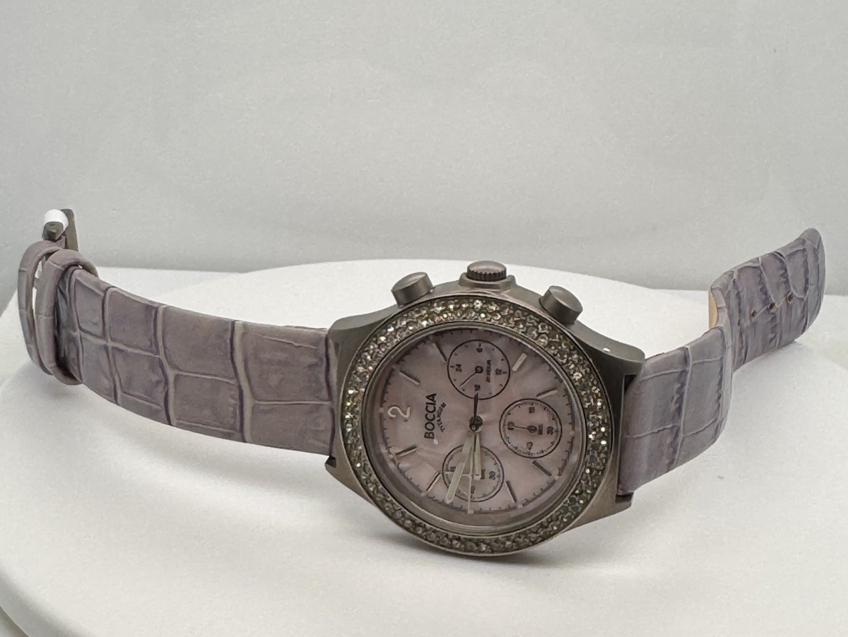 Boccia Titanium Watch Purple Dial Purple Strap Crystal Bezel Vintage