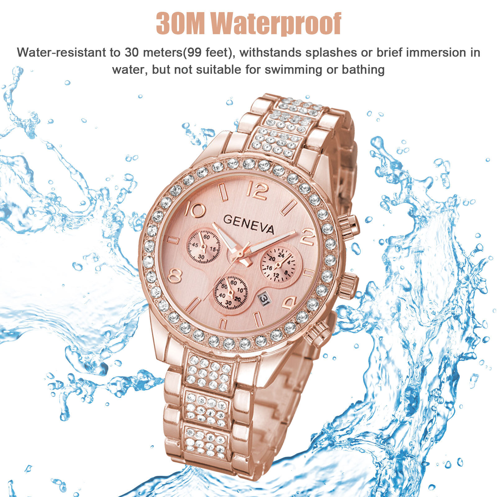 Women’s Rose Gold Quartz Watch Stainless Steel Classic Waterproof Business Gifts