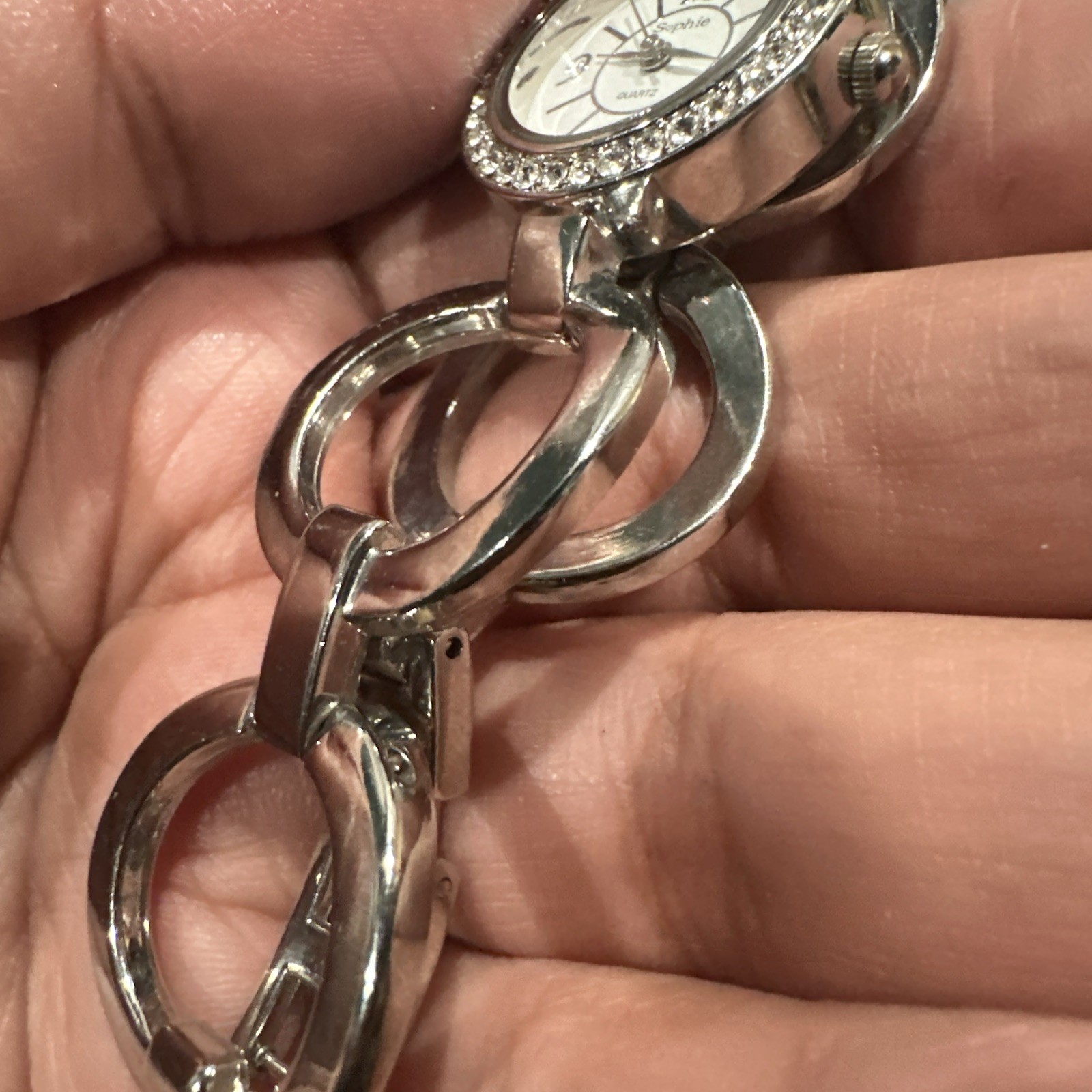 Working Sophie Rhinestone Bezel And Silver Tone Women’s Silver Bracelet 25mm