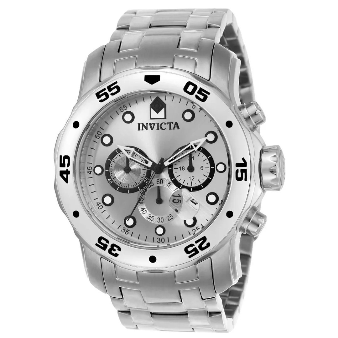 Invicta 0071 Mens Watch Pro Diver Scuba Chronograph Silver Dial Stainless Steel