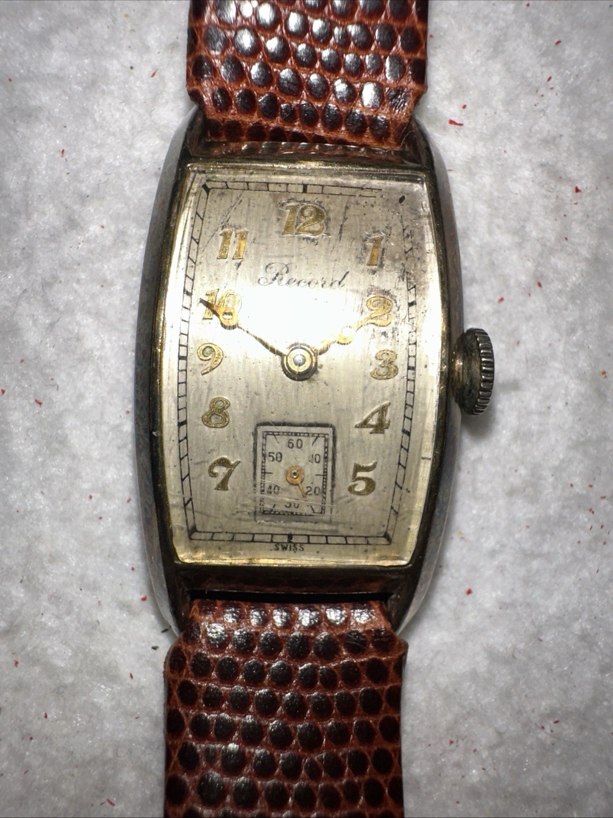 Vintage Swiss Record Geneve Tonneau Rectangular Watch – Working – Leather Strap