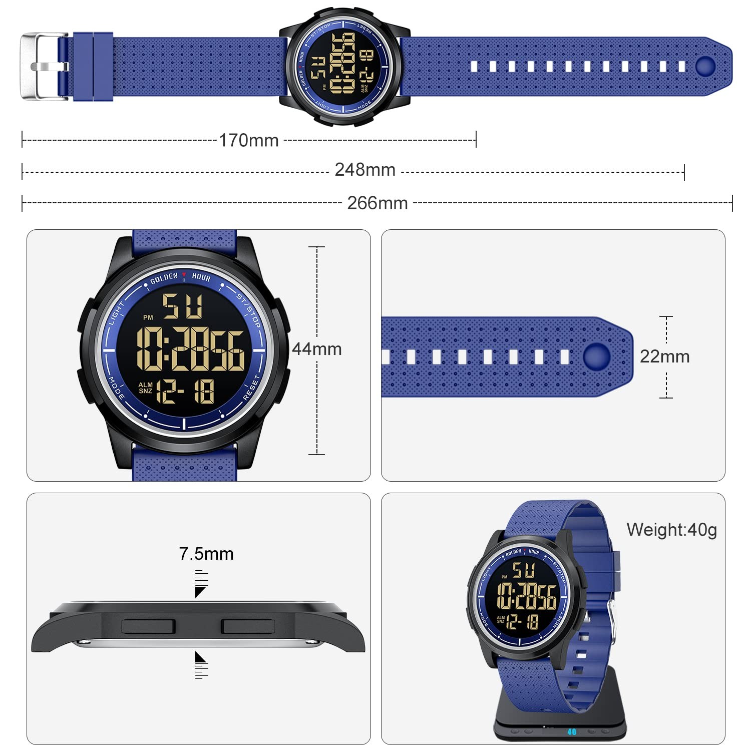 GOLDEN HOUR UltraThin Minimalist Sports Waterproof Digital Watches Men with W…