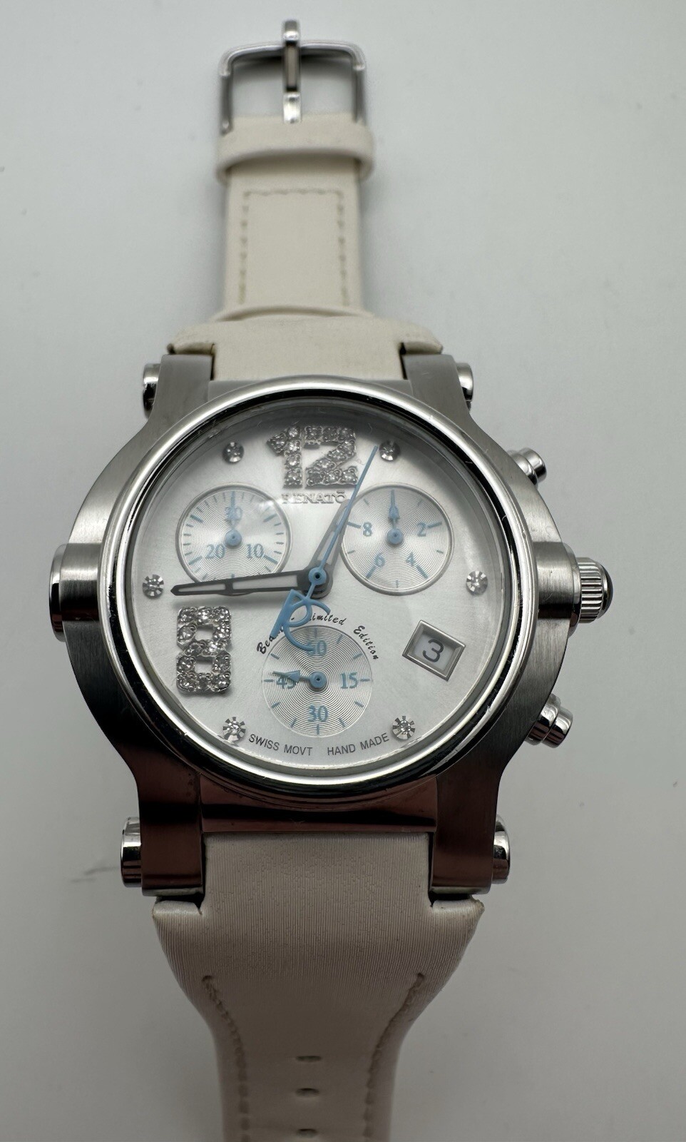 Renato Chronograph Watch Beauty Hybrid Collection Baby Blue & Silver Diamonds
