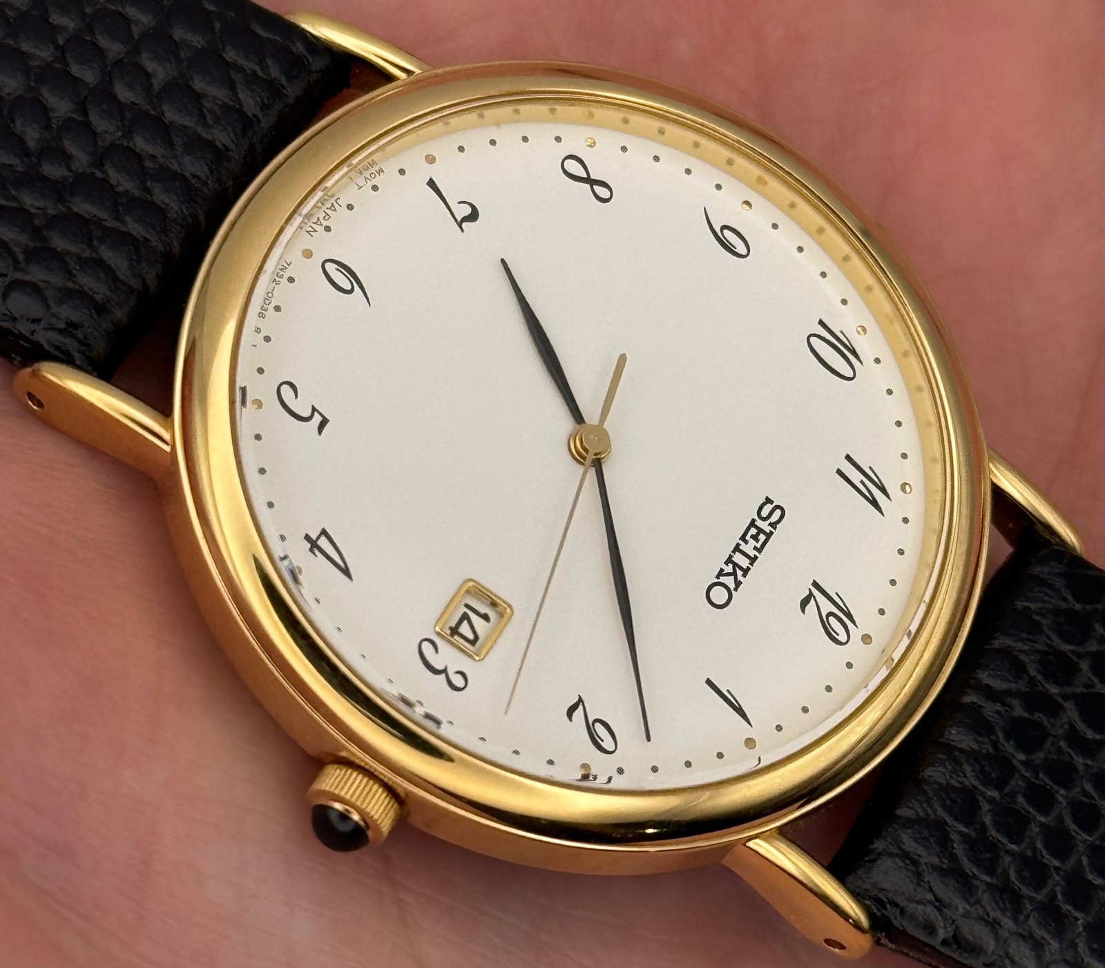 1997 Vintage Seiko Men’s Gold-Tone Arabic Dial Watch w/New Band – 7N32 Quartz