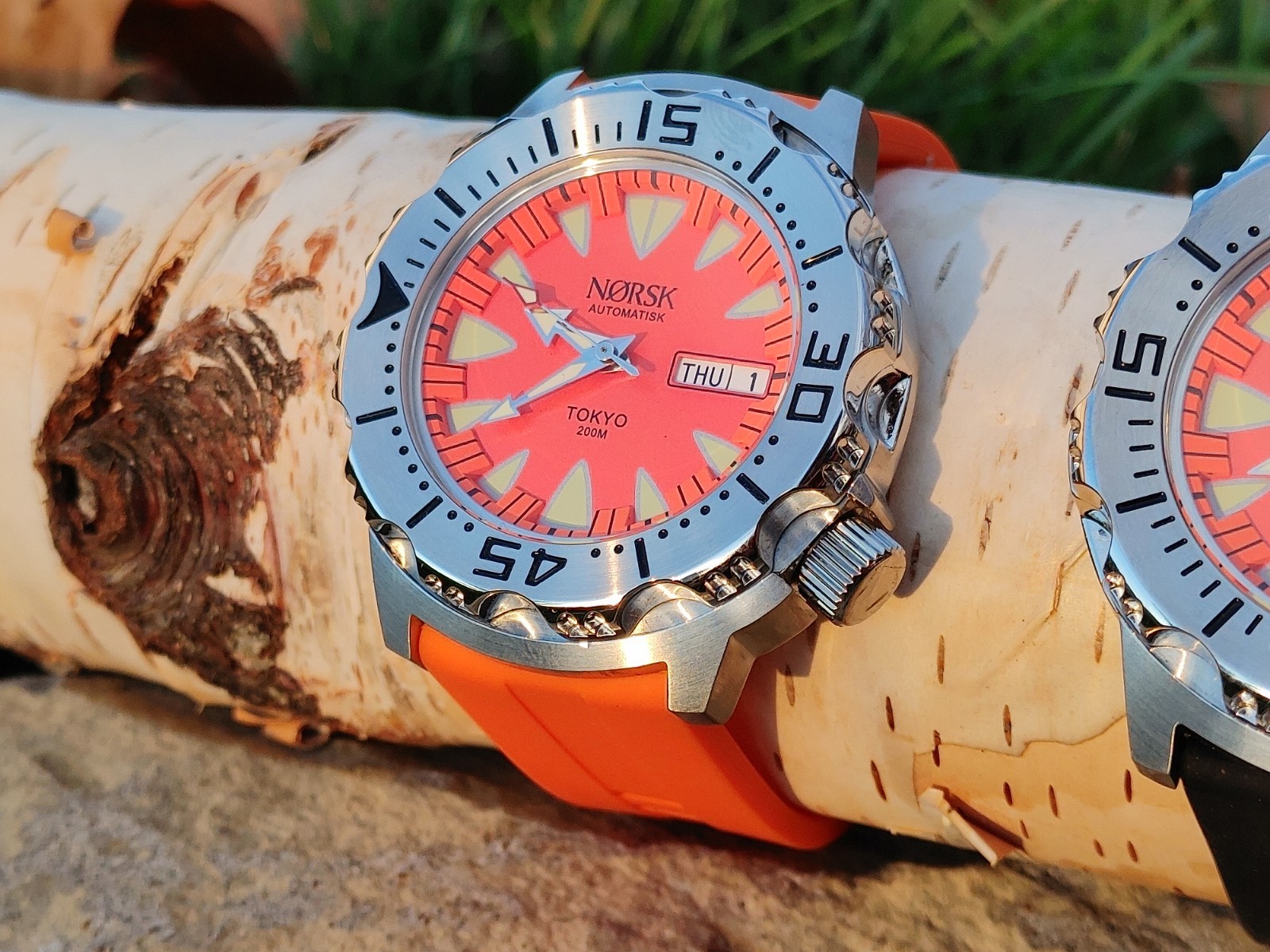 Automatic Sea Monster Watch, Norsk, Diver, Seiko NH36a movement Orange