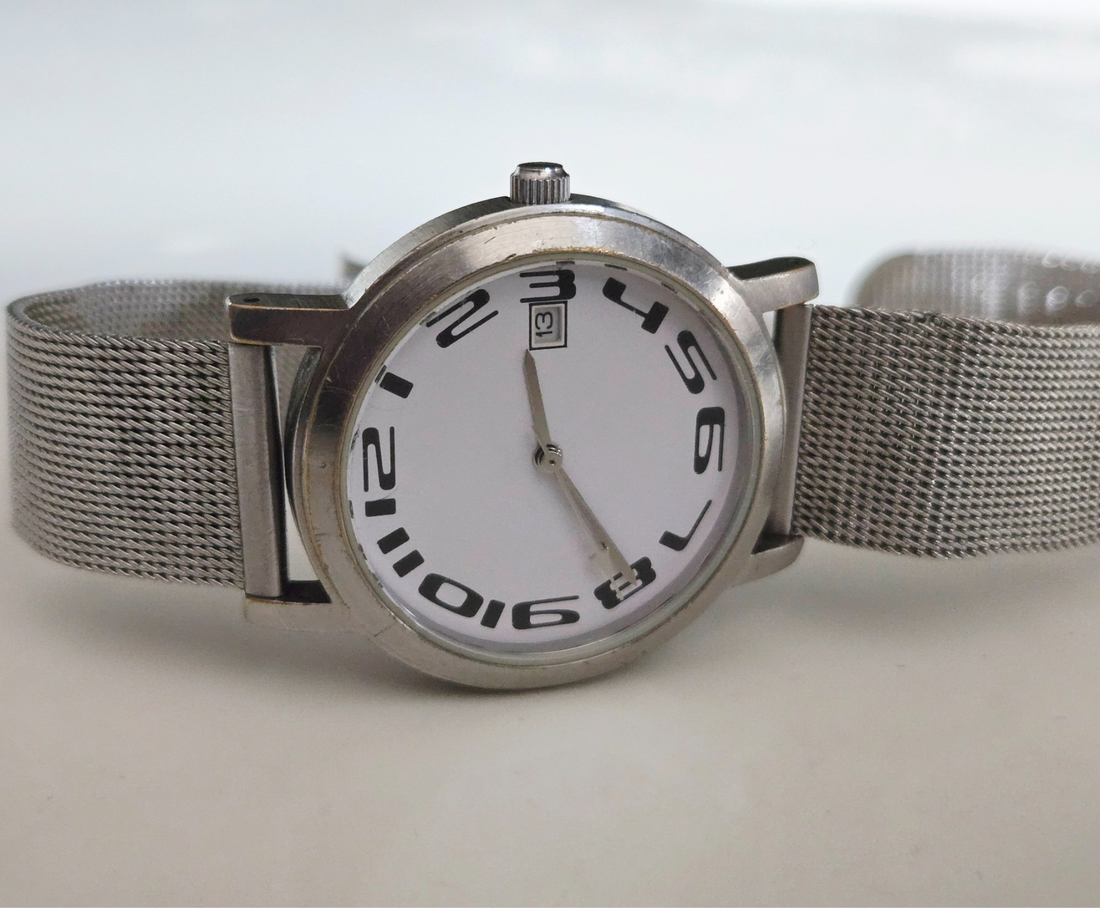 M&S MARKS & SPENCER Gents Silver White date & Time Watch fully working