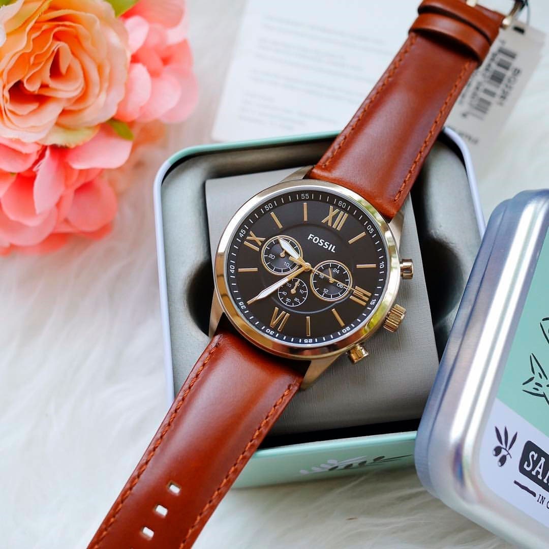 Fossil BQ2261 Men’s Chronograph Quartz Black Dial Gold Case Brown Leather