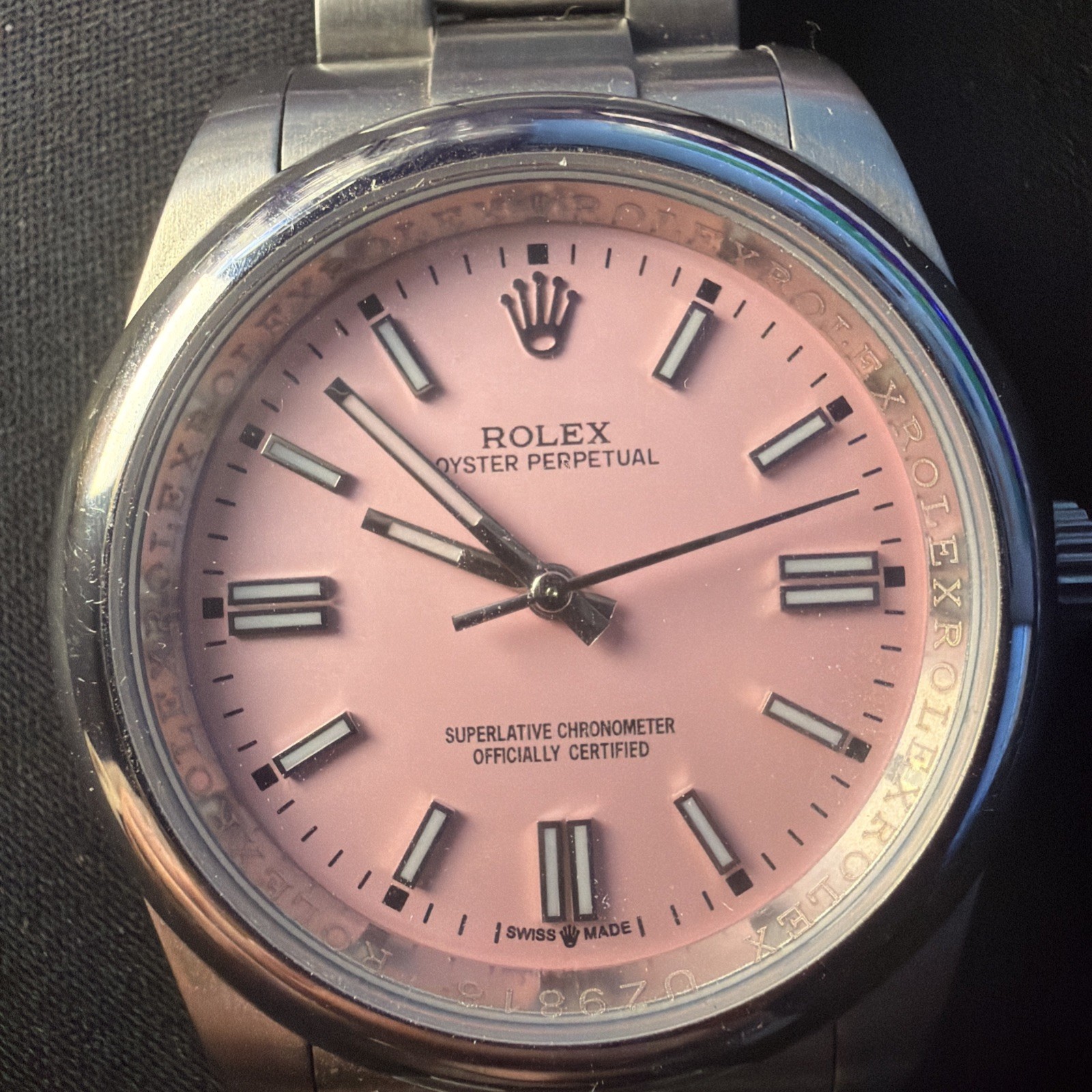 Rolex Oyster Perpetual 34mm Candy Pink Dial Steel Automatic Watch 5500 Year 1968