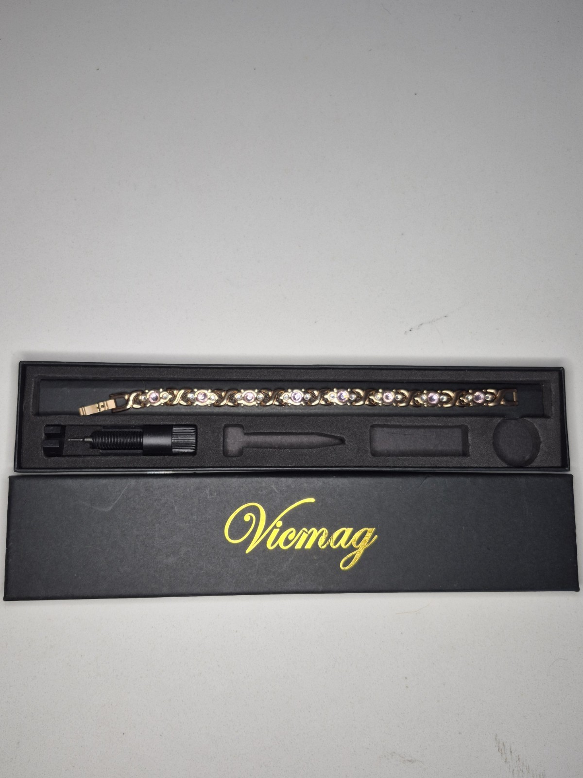 Vicmag Rosegold Womens Bracalret W/Pink & White Manmade Diamonds Missing Parts