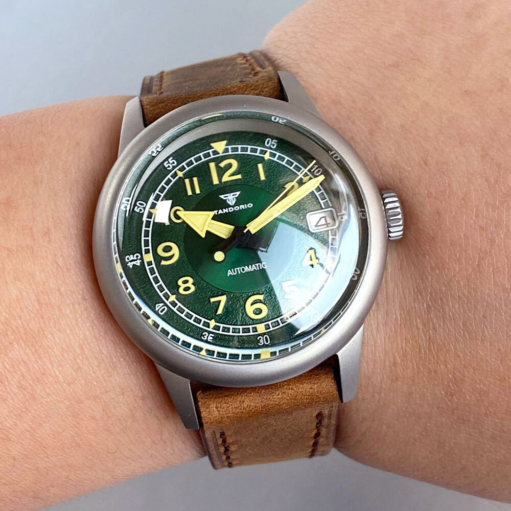 Tandorio 36mm 200M Dive Automatic Watch Men NH35 Green Lume Bouble Bow Sapphire