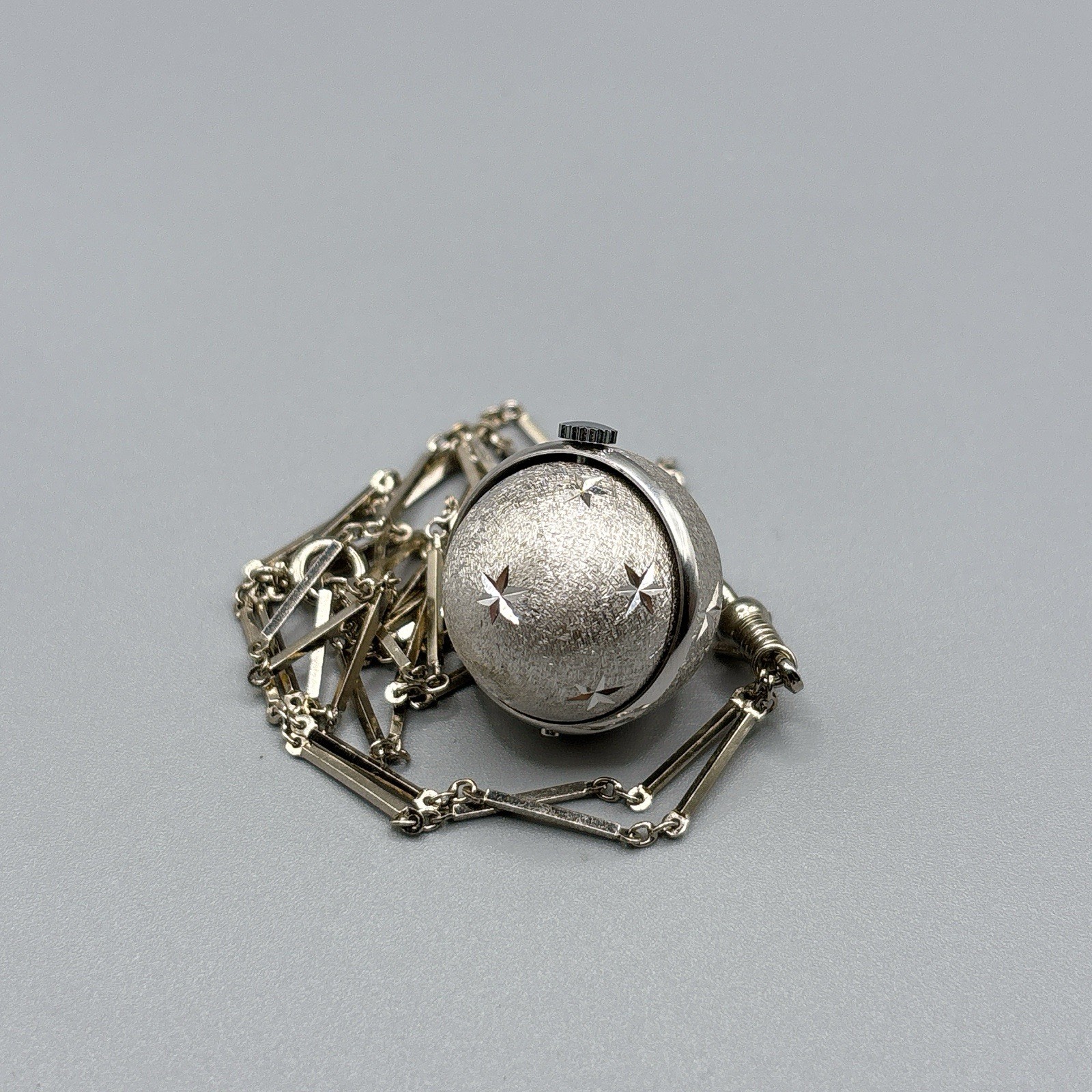 Vintage BUCHERER Orb Ball Sphere Pendant Silver Necklace Watch Star Mechanical