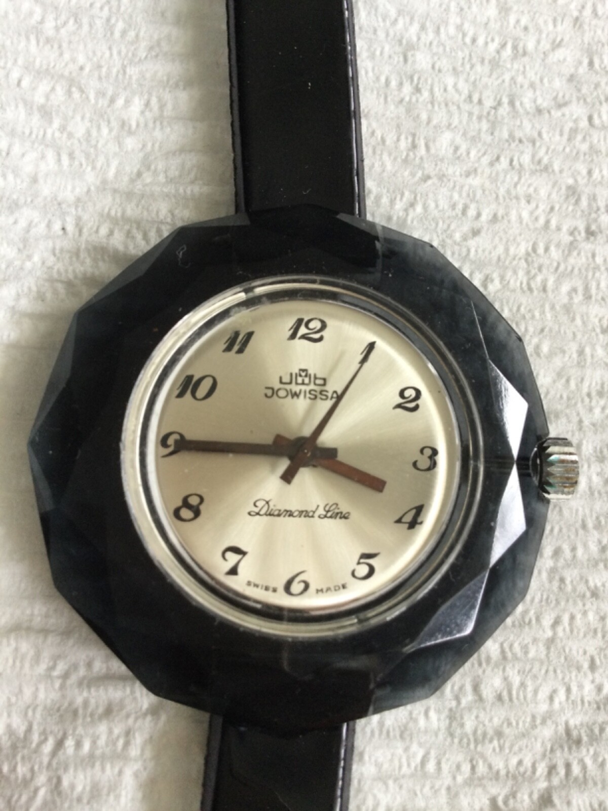 VINTAGE RETRO MOD BLACK BAND JOWISSA PLEXIGLASS? LADIES WATCH