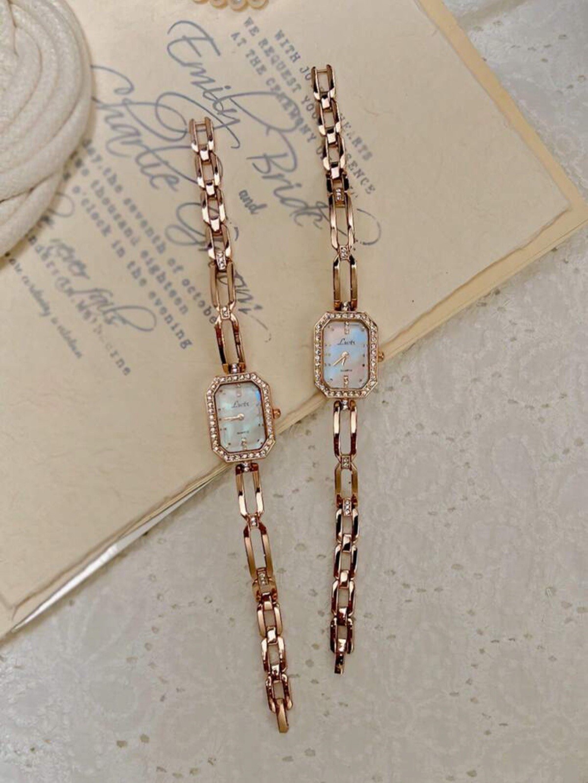 Gold Vintage Unique Iridescent Dainty Women’s Square Wrist Watch