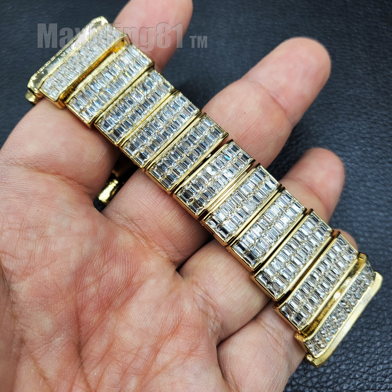 Men Full Iced Baguette Simulated Diamond Gold Silver Finish Hip Hop Metal Watch