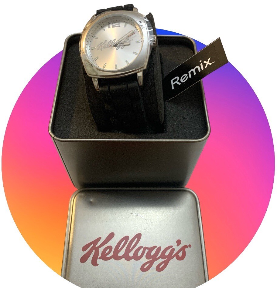 KELLOGG’S FOSSIL Collectible Watch In Metal Box ~ New Battery Keeps Perfect Time
