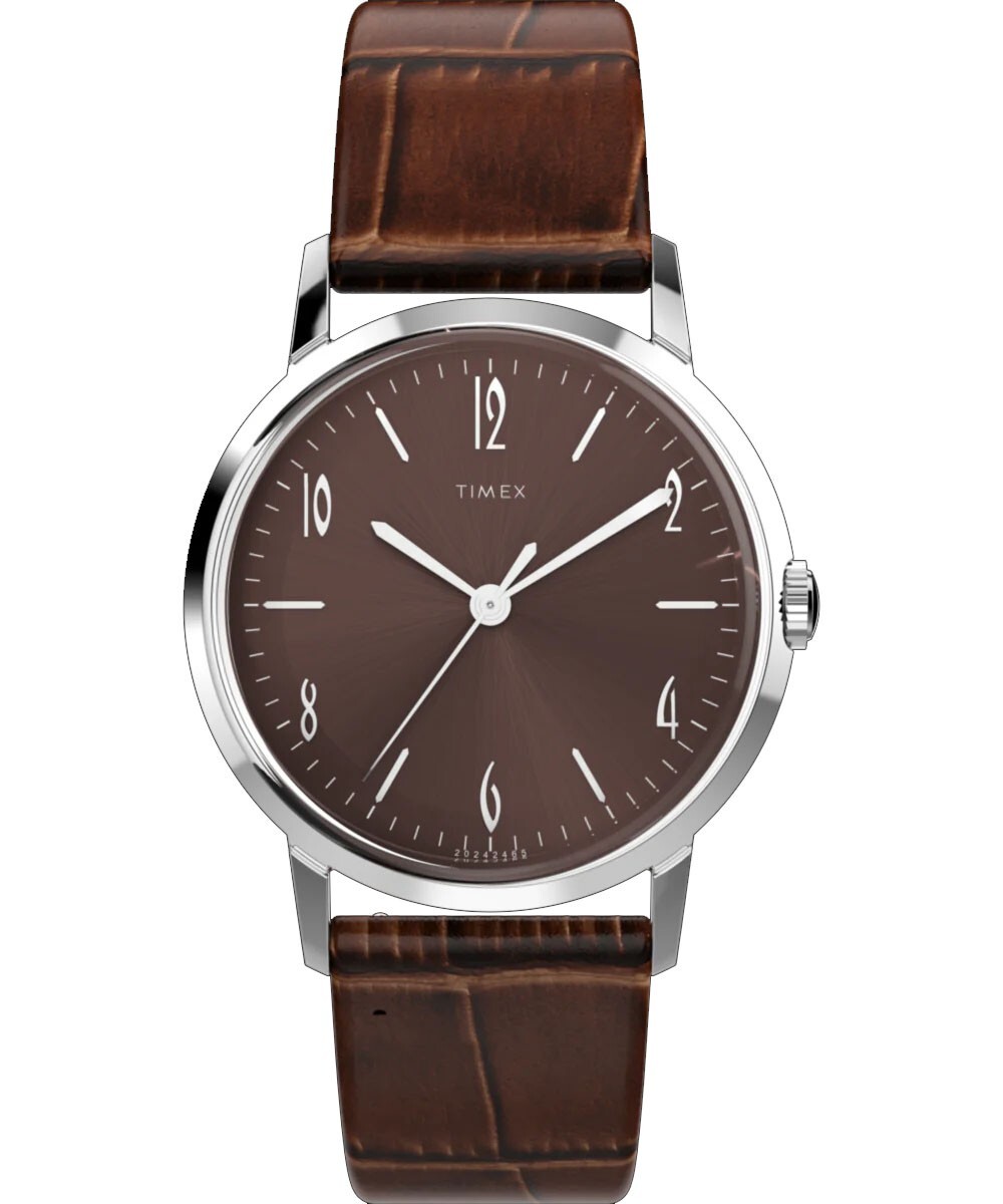 Timex TW2W93300 Men’s Marlin Brown Dial Hand-Wound 34mm Leather Strap Watch