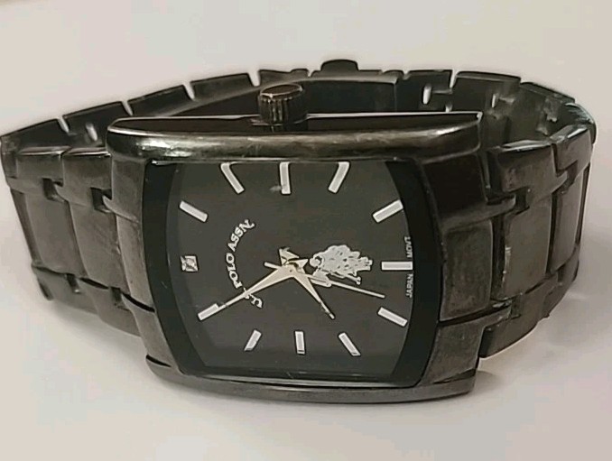 Big US Polo Assn Association Watch Mens Gun Metal Gray Rectangle Stainless Steel