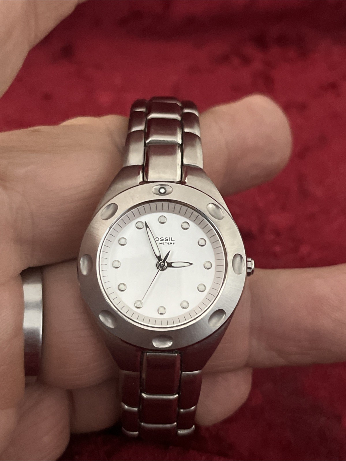 Fossil PR-5115 Luminous Dial Watch SS Silver-Tone Analog Quartz