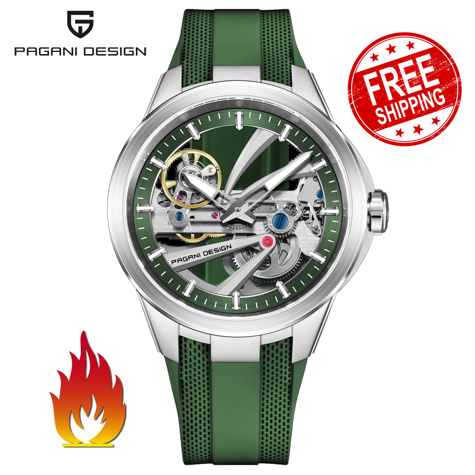 PAGANI DESIGN PDYS030 Purple Skeleton Automatic Watch Open-Work Mechanical