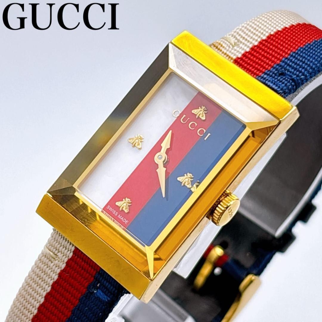 GUCCI 357 GUCCI 147.4 G Frame Bee Shell Square Watch