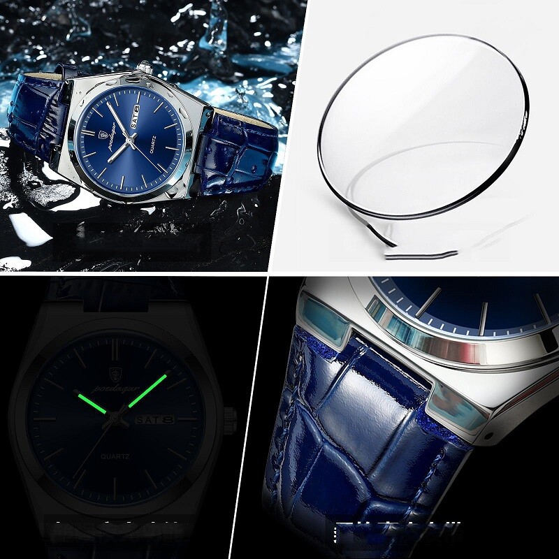 POEDAGAR Fashion Analog Men Watch Waterproof Luminous Leather Quartz Wristwatch