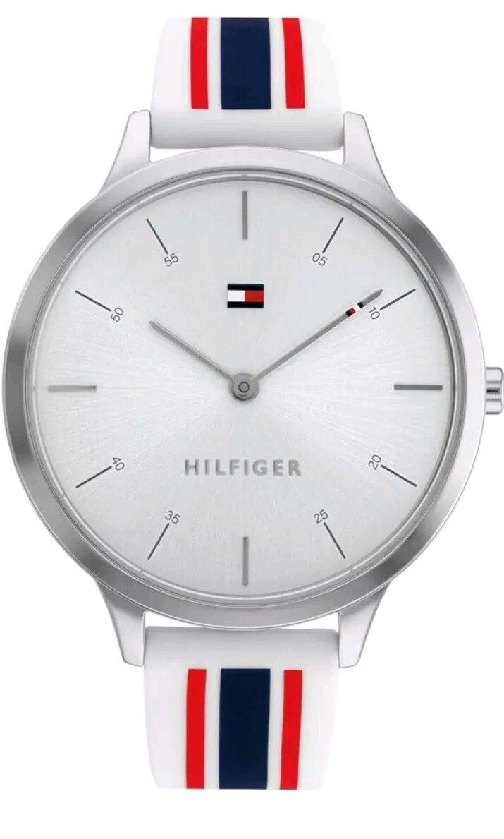 Tommy Hilfiger Watch Silver Dial And Red White Blue Band Unisex 1782498 New