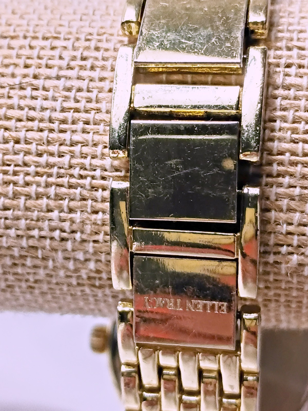 Ellen Tracy Watch Gold Tone Crystal Accent Jewelry Clasp Mother Pearl Dial Works