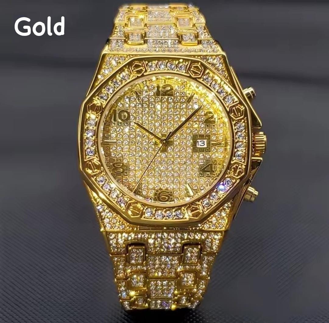 Luxury Iced Out Diamond Watch For Men | 3 Colors Gold Silver Gold&Silver
