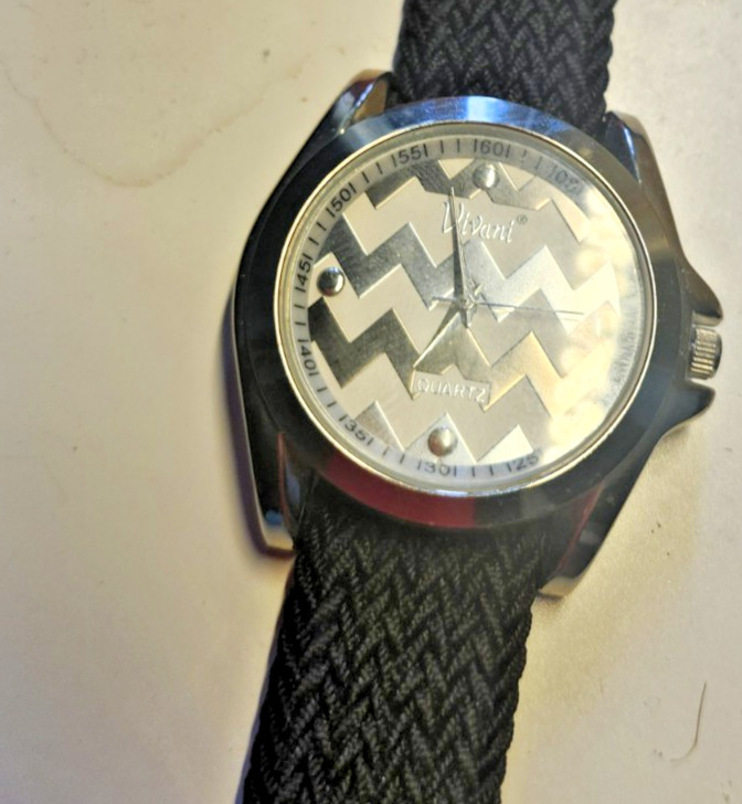 Vivani Women’s Watch Silver Tone Chevron Zig Zag Dial Black Braided Strap