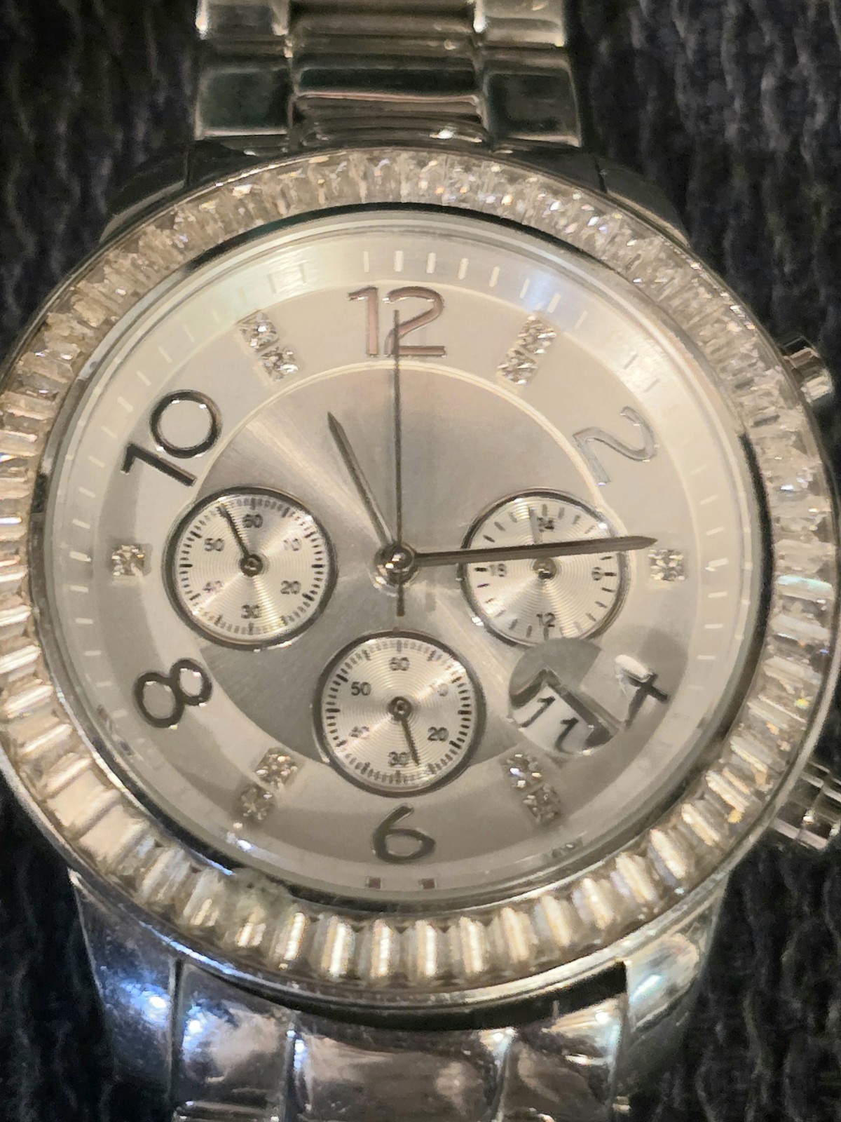 Silpada Watch Stainless Steel Silver CZ Baguettes Finishing Touch 41mm